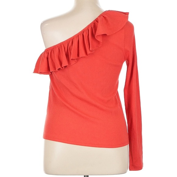 J.Crew One Shoulder Ruffle Top Ribbed Red Orange XL NWT Summer Date Night - Picture 3 of 7